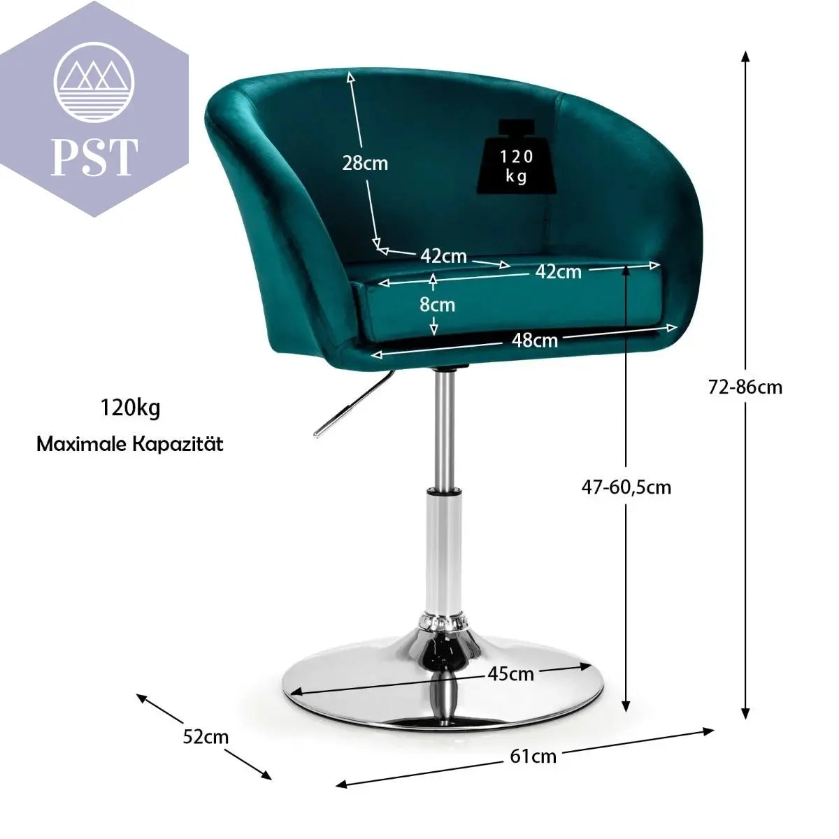 Höhenverstellbarer Barhocker SAMT Akzentstuhl Sitzgelegenheit °Drehbarer Polsterstuhl Cocktailchair PST PS Tradings Stühle Hocker PST PS Tradings PST PS Tradings Höhenverstellbarer Barhocker SAMT Akzentstuhl Sitzgelegenheit °Drehbarer Polsterstuhl Cocktailchair Stühle Hocker