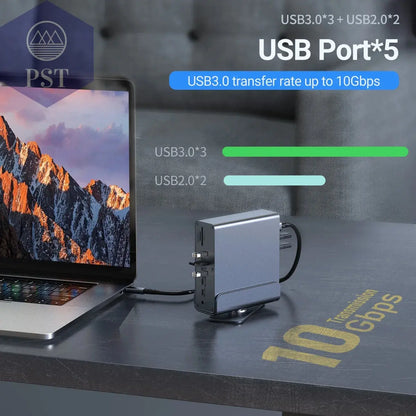15 in 1 USB-C Docking Station 4K HD Vertical Hub with Triple Monitor ,RJ45 1000M,USB 3.0/2.0,PD 3.0,Sd/Tf,Audio 3.5       PST PS Tradings