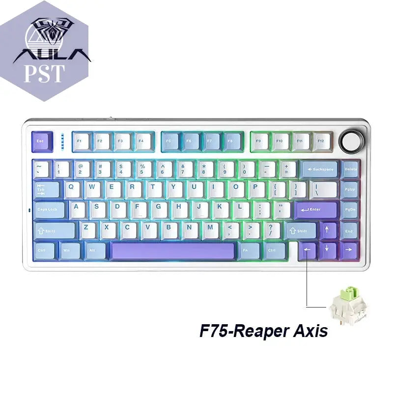 AULA F75 Gaming Tastatur - RGB, kabellos & kabelgebunden PST PS Tradings  Purple and White / Gray Switch AULA F75 Gaming Tastatur - RGB, kabellos & kabelgebunden