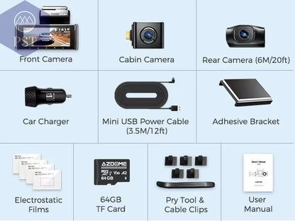 Azdome Dash Cam 4K+1080 3.18'' GPS APP Control Car IR Night Vision 24H Parking Support 3 Cam Rear Cam WIFI      M550-Standard-List-193_200005426-64G-193_200005426 PST PS Tradings