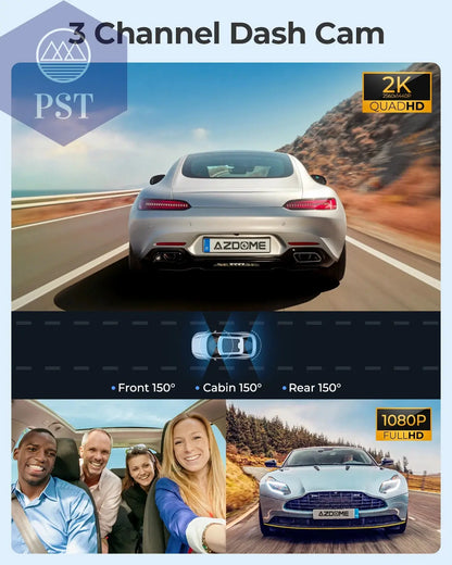 Azdome Dash Cam 4K+1080 3.18'' GPS APP Control Car IR Night Vision 24H Parking Support 3 Cam Rear Cam WIFI       PST PS Tradings
