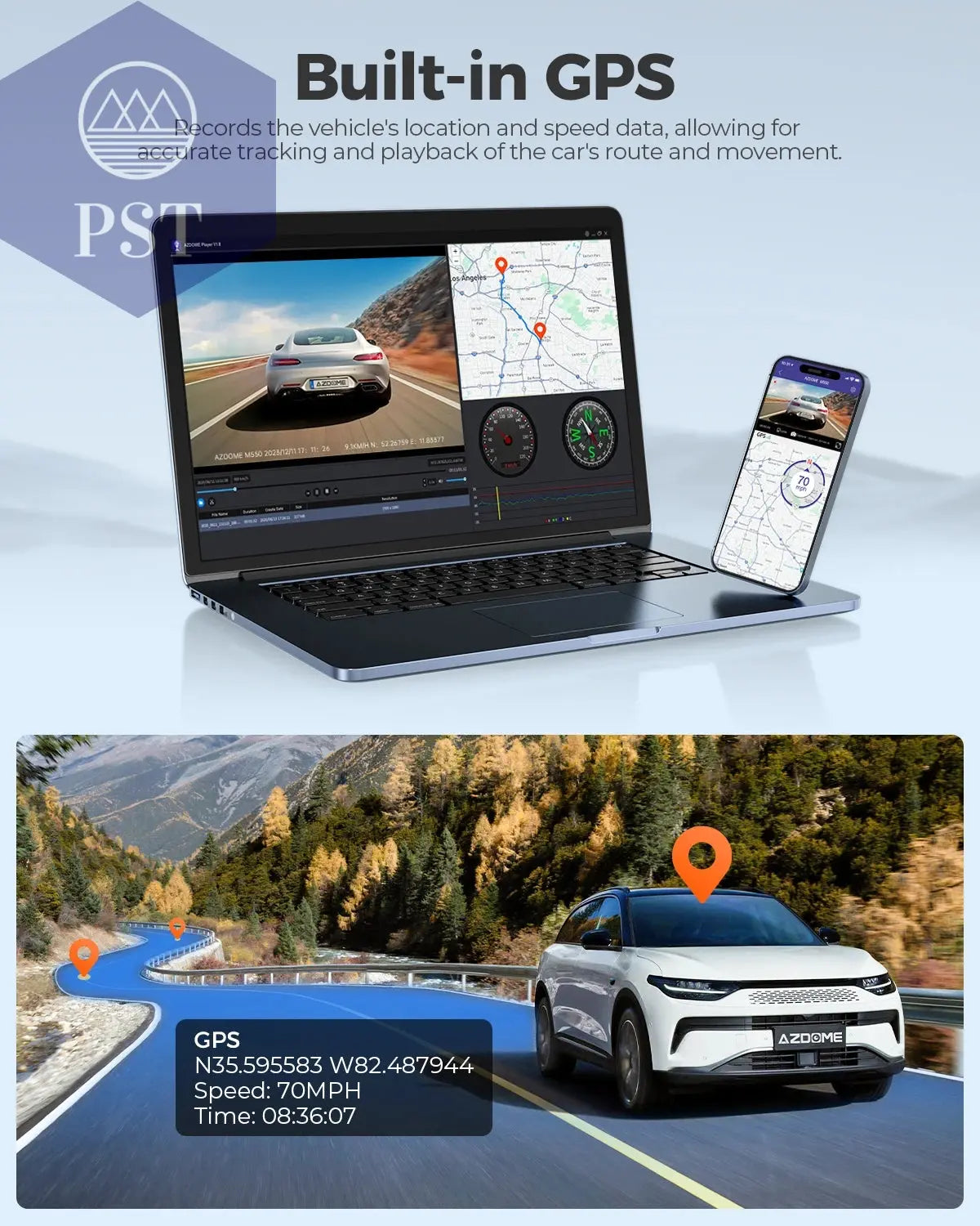 Azdome Dash Cam 4K+1080 3.18'' GPS APP Control Car IR Night Vision 24H Parking Support 3 Cam Rear Cam WIFI       PST PS Tradings