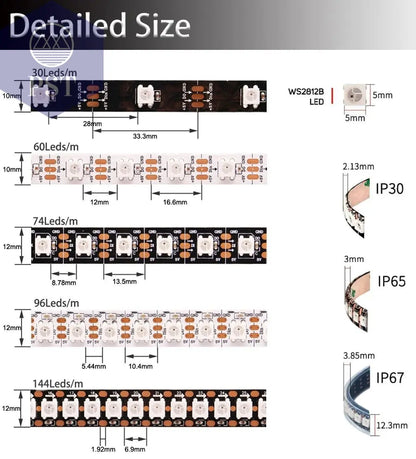 DC5V WS2812B Individually Addressable 5050 RGB Led Strip WS2812 Smart Pixels Led Light Black White PCB Waterproof IP30/65/67       PST PS Tradings
