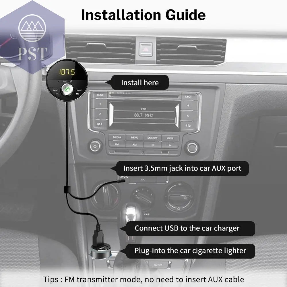 Deelife Bluetooth AUX Adapter in Car Handsfree Kit BT 5.0 Audio Receiver for Auto Phone Hands Free Carkit FM Transmitter - PST PS Tradings