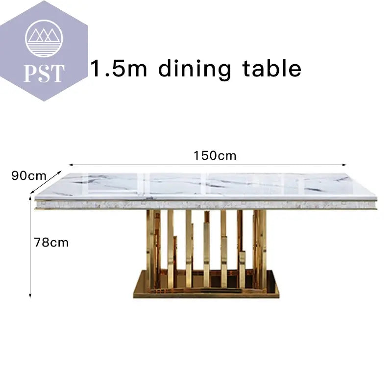 Eleganter Esstisch mit Stühlen Designer Esszimmer Marmor Style Esstisch Set PST PS Tradings Esstisch PST PS Tradings  PST PS Tradings
