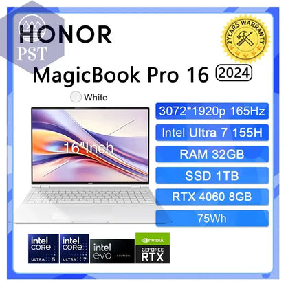 HONOR Magicbook Pro 16 HUNTER Gaming Laptop Intel Ultra 5 7 NVIDIA RTX 4060 24 32 GB 1 TB 16 Zoll 3K 165 Hz Gamer Computer PC PST PS Tradings  U7 Rtx4060 32G WhiteHONOR Magicbook Pro 16 HUNTER Gaming Laptop Intel Ultra 5 7 NVIDIA RTX 4060 24 32 GB 1 TB 16 Zoll 3K 165 Hz Gamer Computer PC