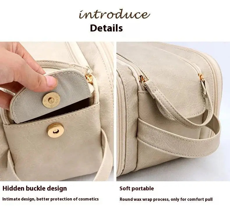 High appearance double zipper make-up bag large-capacity portable travel senior impression make-up brush wash-and-wash bag - PST PS Tradings