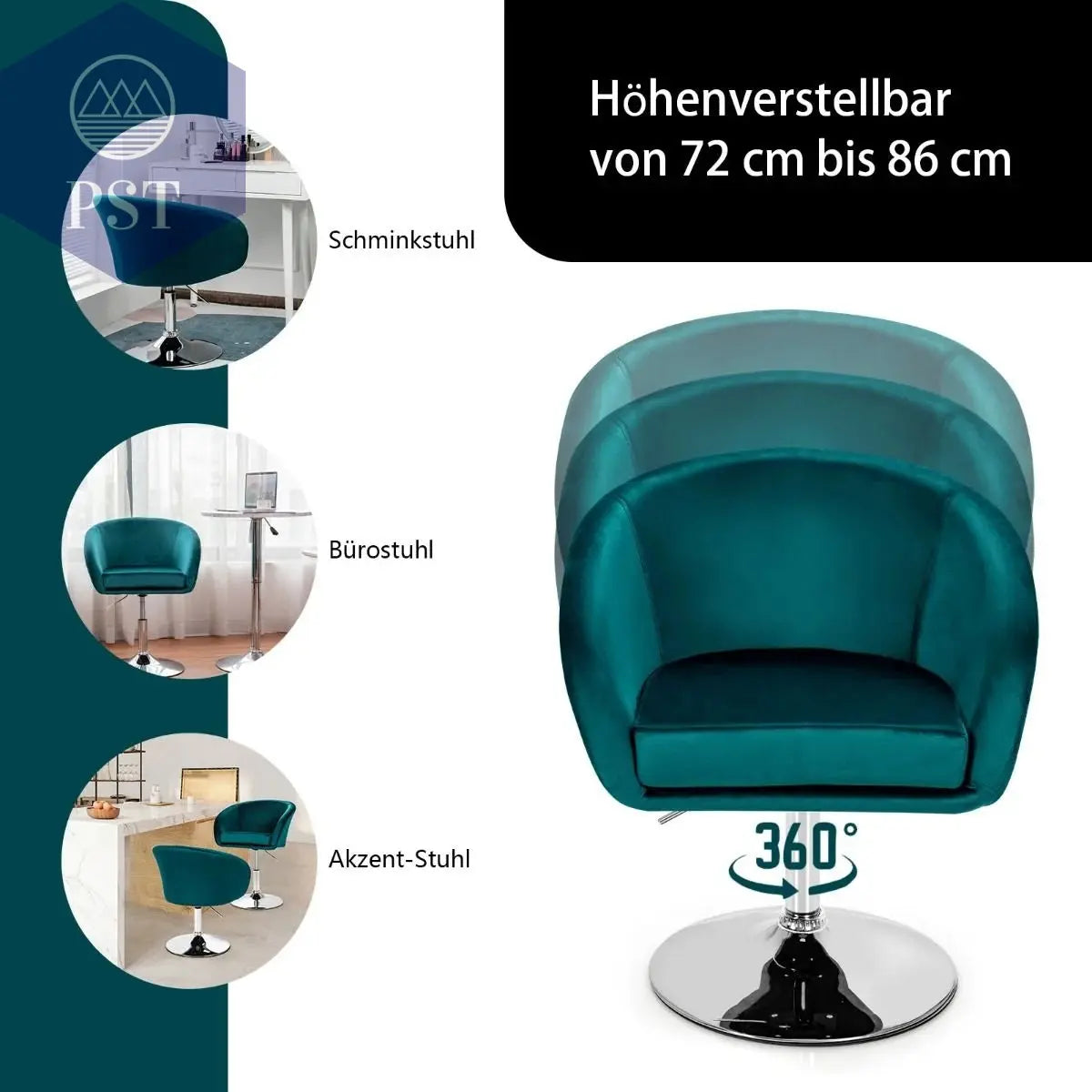 Höhenverstellbarer Barhocker SAMT Akzentstuhl Sitzgelegenheit °Drehbarer Polsterstuhl Cocktailchair PST PS Tradings Stühle Hocker PST PS Tradings  PST PS Tradings Höhenverstellbarer Barhocker SAMT Akzentstuhl Sitzgelegenheit °Drehbarer Polsterstuhl Cocktailchair Stühle Hocker
