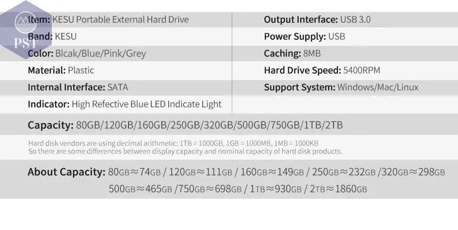 KESU HDD 2.5" Portable External Hard Drive disk 1tb /320gb/500gb USB3.0 Storage Compatible for notebook PC Desktop жесткий диск - PST PS Tradings