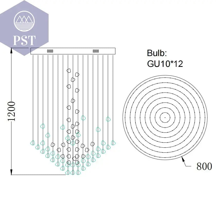 Luxuriöse LED Kristall Deckenleuchte Entrée Wohnzimmer Deckenbeleuchtung PST PS Tradings Deckenleuchte PST PS Tradings Blue-Stone-Warm-Light-Dia80xH120cm PST PS Tradings