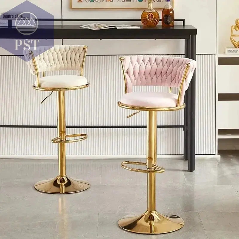 Rotierender Hebe-Barstuhl, hoher Fußhocker, nordische Goldbein-Rückenlehne, Samt, Salle Manger, Wohnmöbel       PST PS Tradings