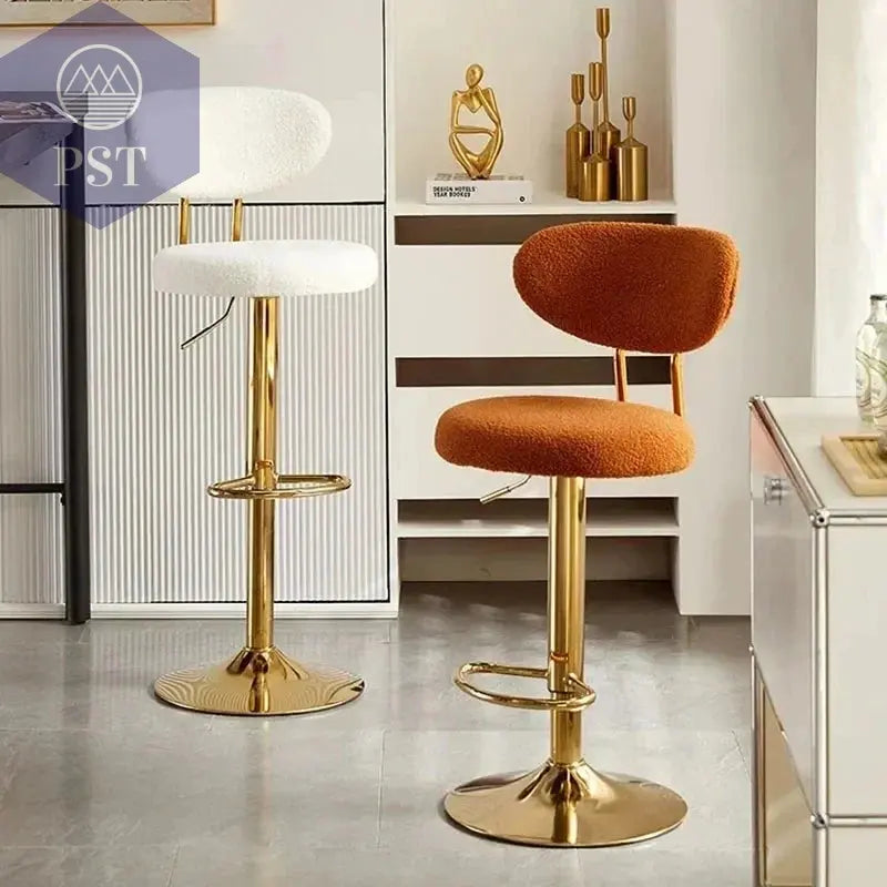 Rotierender Hebe-Barstuhl, hoher Fußhocker, nordische Goldbein-Rückenlehne, Samt, Salle Manger, Wohnmöbel       PST PS Tradings
