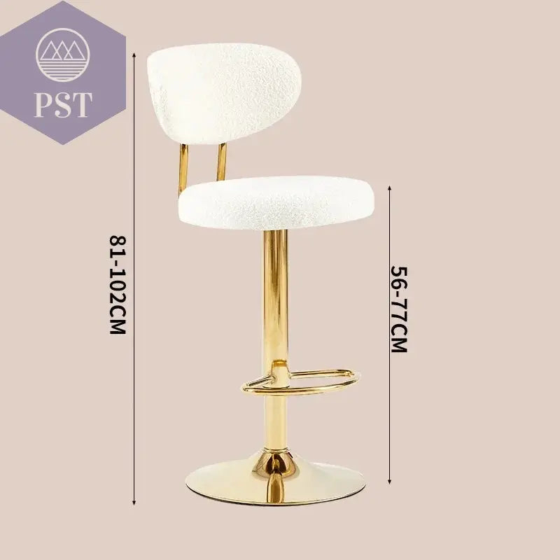 Rotierender Hebe-Barstuhl, hoher Fußhocker, nordische Goldbein-Rückenlehne, Samt, Salle Manger, Wohnmöbel       PST PS Tradings