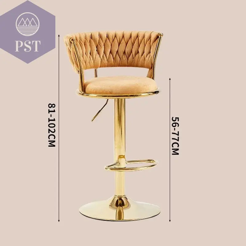 Rotierender Hebe-Barstuhl, hoher Fußhocker, nordische Goldbein-Rückenlehne, Samt, Salle Manger, Wohnmöbel       PST PS Tradings