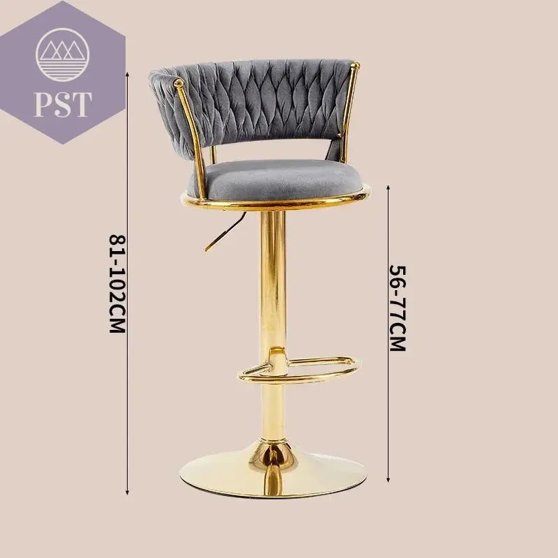 Rotierender Hebe-Barstuhl, hoher Fußhocker, nordische Goldbein-Rückenlehne, Samt, Salle Manger, Wohnmöbel       PST PS Tradings