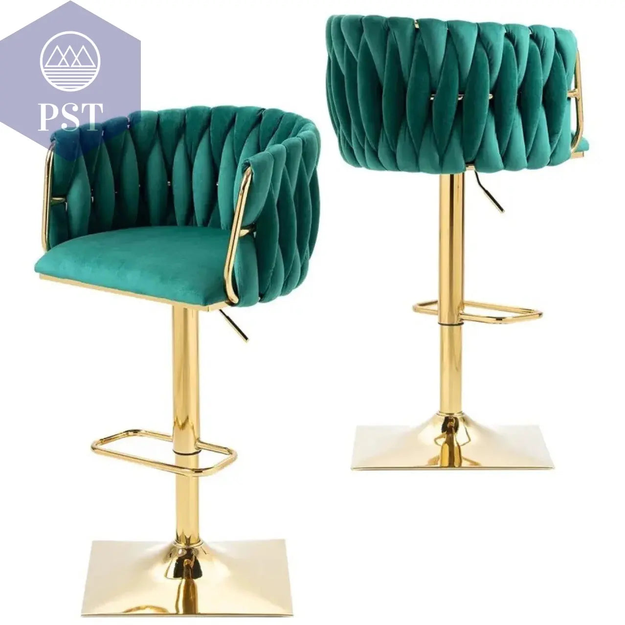 Samt Grau Barhocker Höhenverstellbar Art Deco Grün Blau gold Metall       PST PS Tradings