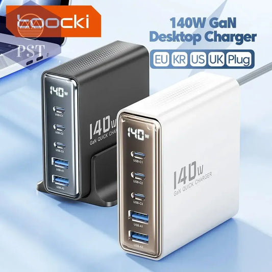 Toocki 140W GaN USB Charger 5in1 Desktop Fast Charge PST PS Tradings   Toocki 140W GaN USB Charger 5in1 Desktop Fast Charge