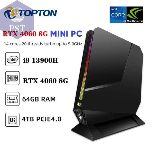 Topton Mini PC Gaming Computer i9 RTX4060 WiFi 6 PST PS Tradings Desktop PST PS Tradings i9-13900H-4060-DDR5-64GB-Ram-4TB-NVMe-us-CHINA PST PS Tradings