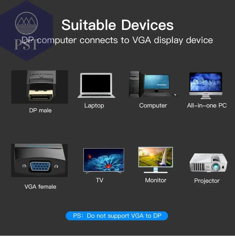 Vention Displayport to VGA Adapter 1080P Display Port Male to VGA Female Audio Converter for Projector HDTV DVDMonitor DP to VGA - Property & Safety Tradings