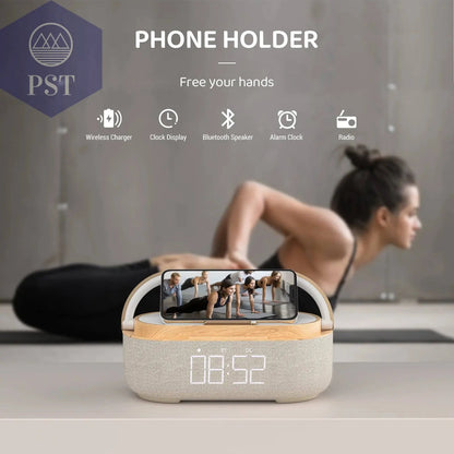 Wireless Fast Charge Digital Alarm Clock Bluetooth Speaker Snooze LED Display Bedroom Light Wireless Speaker Charging Stationr - Property & Safety Tradings